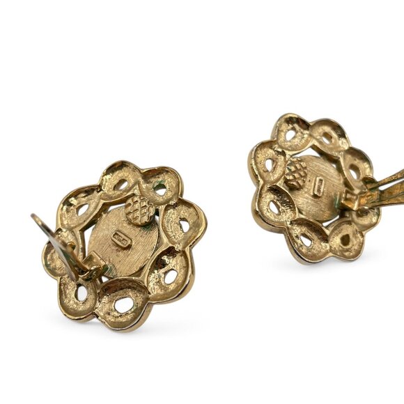 Vintage BUTLER Large Pearl and Rhinestone Clip-On Earrings Pave Gold Tone - Picture 7 of 9